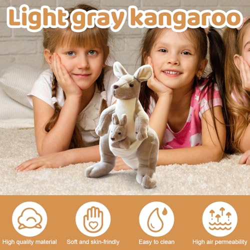 YANGUN Känguru Plüschtier Plüschtiere, 28cm Süßes Kuscheltier Mutter und Kind Känguru, Flauschiges Stofftier Kängurus, Plüsch Känguroo Spielzeug, Geburtstagsgeschenk für Kinder