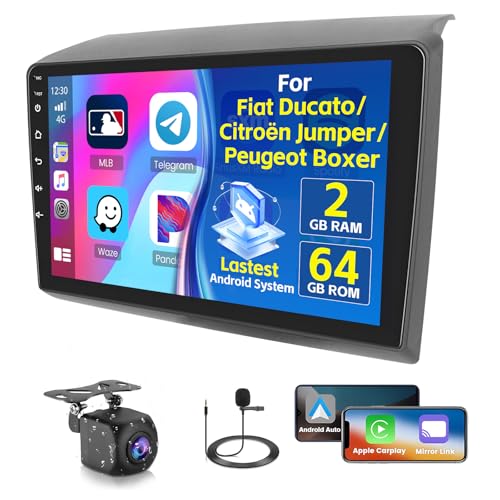 Inefala 2G+64G Poste Radio pour Fiat Ducato/Citroën Jumper/Peugeot Boxer 2011-2022, 9'' Android 15 Ecran avec sans Fil Carplay/Android Auto Lien Miroir GPS...