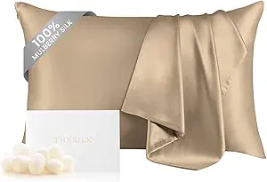 THXSILK Mulberry Silk Pillowcase for Hair and Skin, 100% Mulberry Silk Bed Pillowcase, Hypoallergenic Soft Breathable Both Sides Silk Pillow Case with Hidden Zipper, King Pillow Case 20"x36", Taupe