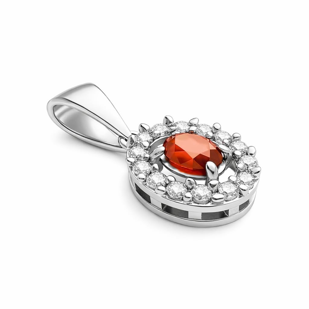 Ciondolo Donna – oro bianco 18 carati – 0.64 g – pietra arancione sfaccettata, pavé bianco scintillantee – Valore rifugio – Idea regalo – Punzone 750 – Certificato di autenticità
