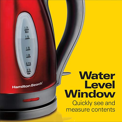 Hamilton Beach Electric Tea Kettle, Water Boiler & Heater, 1.7 L, Cordless, Auto-Shutoff And Boil-Dry Protection, Red #TOP5
