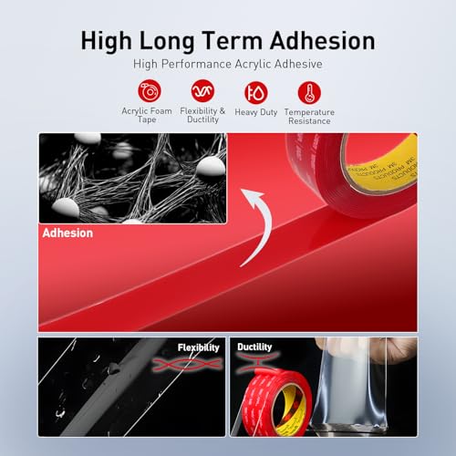 Image of 3M Double Sided Tape Heavy Duty Mounting Tape 0.39 inch x 13.8Ft 4910 Clear Strong Adhesive Waterproof Foam Tape for Home Office Car Decorative Materials and Trims