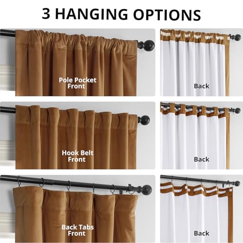 HPD Half Price Drapes Signature Velvet Thermal Blackout Curtains for Living Room 96 Inch Long (1 Panel) Rod Pocket Insulated Blackout Curtains for Bedroom Window Curtains, 50W x 96L, Burnt Pumpkin