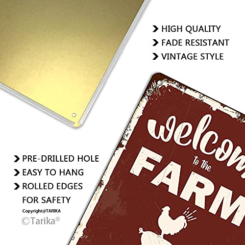 Targa in metallo con scritta in lingua inglese Welcome to the Farm, in alluminio, stile vintage