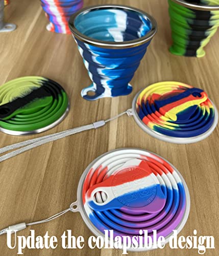 Newmcury Silicone Collapsible Travel Cup With Lid,Camouflage Outdoor Drinking Cup,Portable Drinking Mug, Expandable Folding Camping Cup 4 Mixed Color (Casual) #TOP1