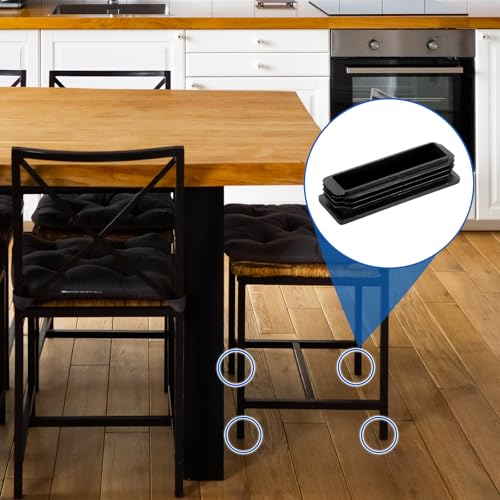 Image of uxcell 16 Pcs Rectangle Tubing End Caps 3 x 1 Inch Plastic Hole Plugs Insert End Cap for Metal Tubing Post Chair Leg Table Bookshelves Furniture, Black