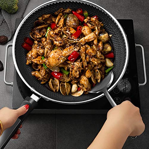Wok de acero inoxidable 304 con textura panal y mango desmontable miniatura 3