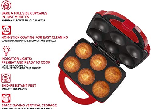 Holstein Housewares Full Size Fun Cupcake Maker, Makes 6, Red/Stainless Steel - Thumbnail 3