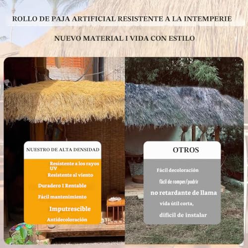 Techo de paja artificial ignífugo en rollo de 1x20m amarillo para palapas 6