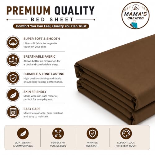 Image of Queen Size Bed Sheet - 600 Thread Count Single Flat Sheet Only - Long Staple Egyptian Cotton Top Sheet Wrinkle & Fade Resistant - Taupe