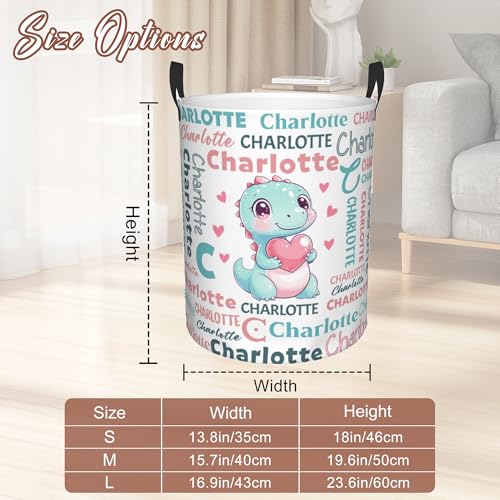 Image of Custom Name Laundry Hamper, Personalized Dinosaur Laundry Basket with Name for Laundry Room Dorm Bedroom, Customized Name Dirty Clothes Hamper with Handles for Clothes Toy Boys Girls Men Women