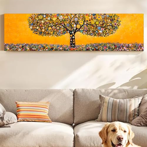 Image of Abstract Botanical Tree Stretched Canvas Wall Art Painting for Living Room, Horizontal Wildflower Meadow Canvas Wall Decor For Livingroom, Bedroom, Office, Hallway's, Hotel 12x46 Inch