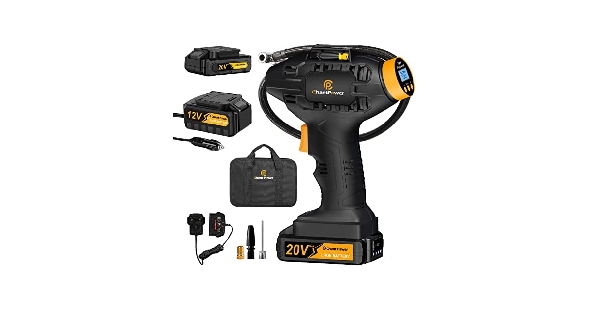 C P Chantpower Cordless Tire Inflator 20V Battery Powered 100PSI Air