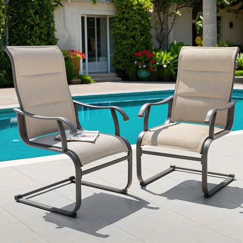 Image of NUU GARDEN Patio Dining Chairs Set of 2, High-Back Outdoor Chairs with Breathable Textilene, All-Weather Metal Frame for Garden, Deck, Backyard and Porch, Grayish Beige