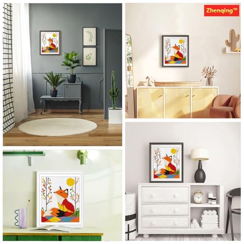 Image of Zhenqing Geometric Red Fox Stamped Cross Stitch Kit for Adults Beginners, 11CT Printed Cross Stitch on White Cotton Fabric, Woodland Animal DIY Needlework Home Decor (66158)