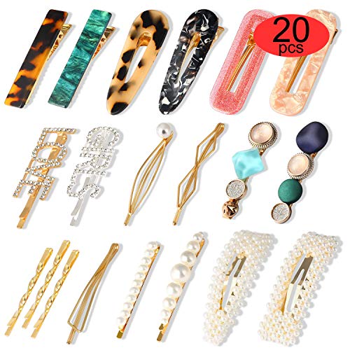 20Pcs Pearl Hair Clips - BEBEEPOO Fashion Korean Style Pearls Hair Barrettes Sweet Artificial Macaron Acrylic Resin Barrettes Hairpins for Women,Ladies and Girls Headwear Styling Tools Hair Accessorie