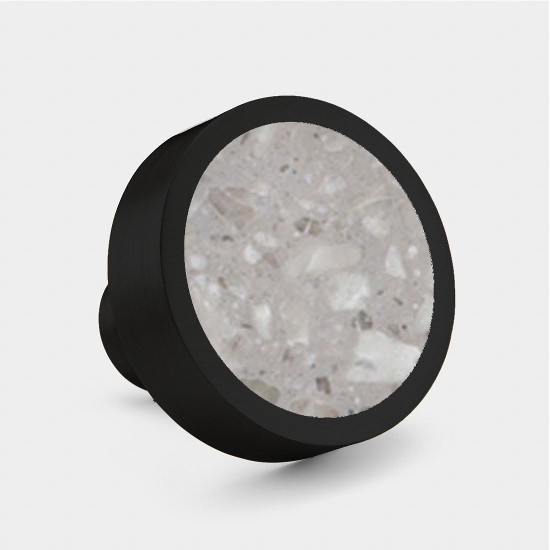 Pushka Home Ltd Grey Solid Brushed Brass Black Cupboard Door Drawer Knobs With Black, Or White Terrazzo Insert (Grey)