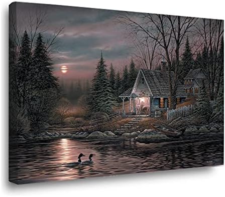 LOT BASIC Terry Redlin Quiet Night Landscape Painting, Wall Canvas Print, Wall Poster, Home Decor, Living Room, Bedroom With Frame (40x60cm,With Frame)