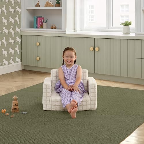 Delta Children Checkered Cozee Flip-Out Kids Chair, Snuggly Sherpa-Like Foam Convertible Armchair for Boys and Girls, Machine Washable Cover, Soft Comfy Toddler Seating for Playroom/Bedroom, Cream - image 3