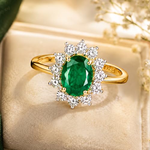 Image of Princess Diana Inspired Halo Birthstone Ring for Women Girls | Pure 925 Sterling Silver with AAA+ Natural Gemstone | 18K Gold-Plated | Best Gift for Birthday, Anniversary, or Valentine�s Day
