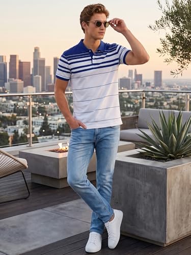 Image of XENOVAURBAN Polo t Shirt for Man | Striped Pattern Mens Cotton Polo Neck T-Shirt with Collar | Regular fit | Breathable and Soft - Polo-Striped-P