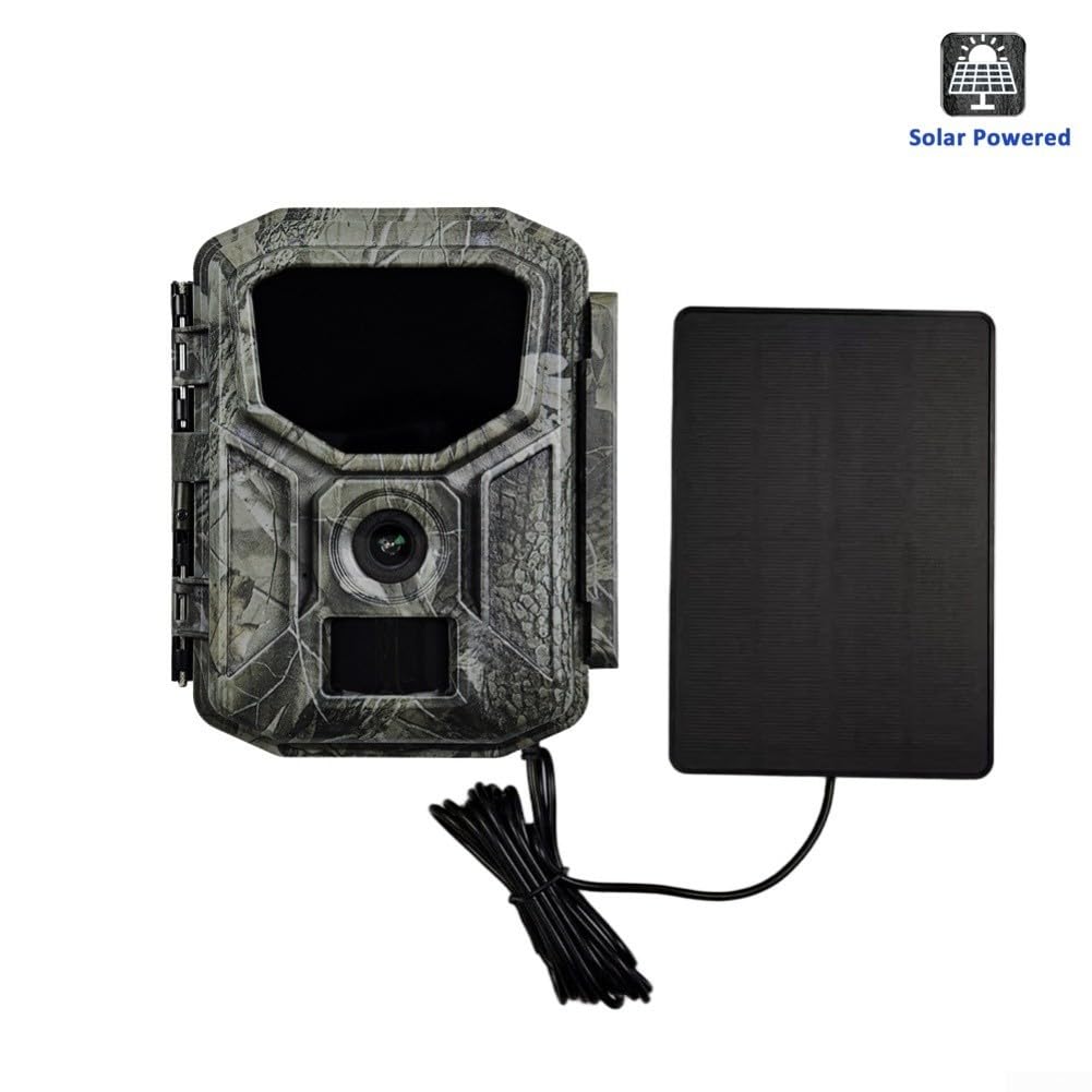 Cámara de vida silvestre 8K de 60 MP, panel solar WiFi habilitado para visión nocturna activado por movimiento para caza, observación de aves, exploración de la naturaleza, 23 x 13 cm
