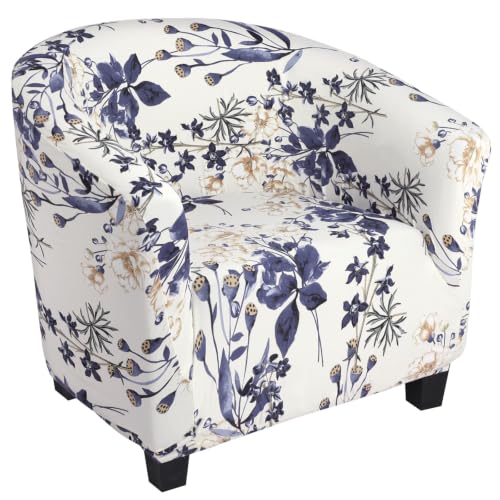 Image of SearchI Club Chair Slipcover Stretch Barrel Chair Covers Printed Tub Chair Slipcovers Soft Spandex Armchair Sofa Cover Removable Couch Furniture Protector for Living Room (Blue Flowers)