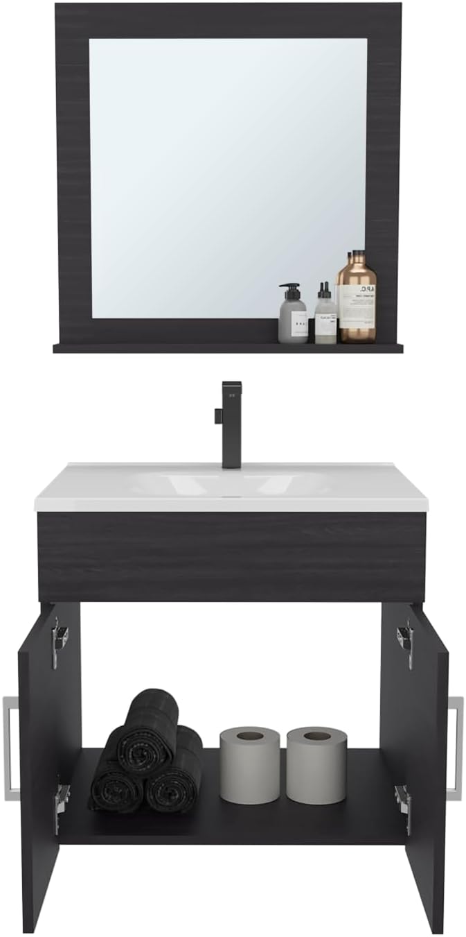 Blake Bathroom Mirror Cabinet with Two Interior Shelves, Wall-Mounted Storage Black