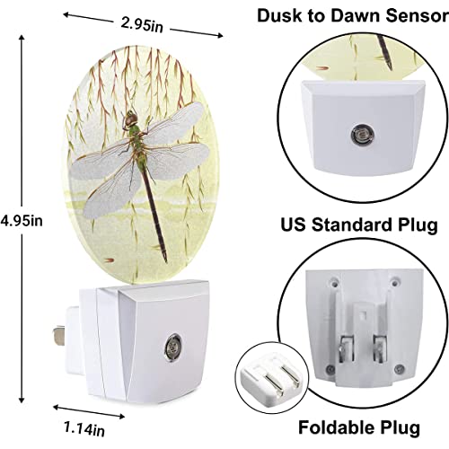 Image of Retro Dragonfly Night Lights Plug into Wall Weeping Willows by The River Dragonfly Decorative Night Light Dusk to Dawn LED Lighting for Bedroom Bathroom Living Room
