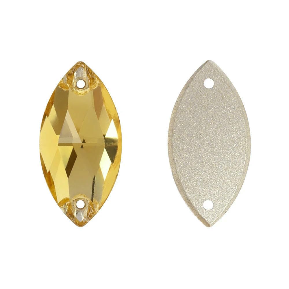 AAAAA K9 Glas-Strasssteine zum Aufnähen, Nähkristall AB, flache Strasssteine für Bastelarbeiten, Kleidung und Accessoires – Helltopas – 16 x 32 mm – 12 Stück