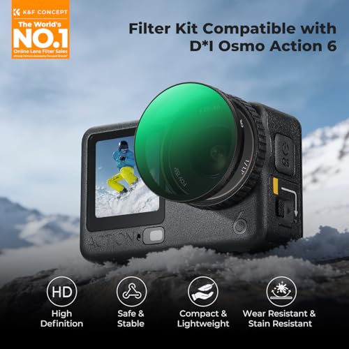 Image of K&F CONCEPT Snap On CPL ND Effect Filter Kit Compatible with DJI Osmo Action 6, 6 Pack CPL ND8 ND16 ND32 ND64 Black Diffusion 1 /4 Filters HD Optical Glass /Multi-Coated Action Camera Accessories