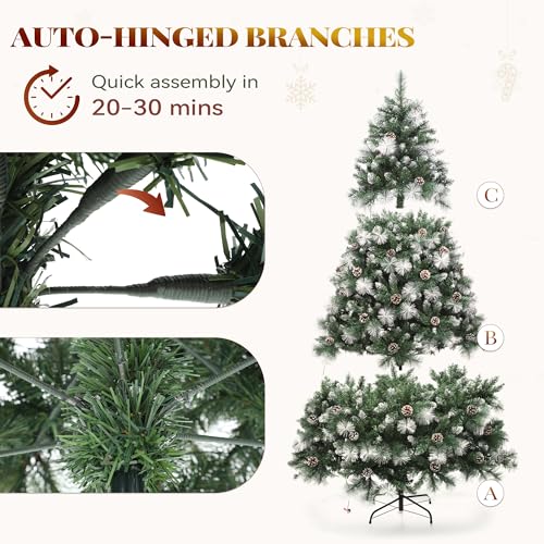 HOMCOM Sapin De Noël Artificiel Pré-éclairé De 1,8 M Avec Lumière LED Blanc Chaud, Décoration De Noël Avec Ouverture Automatique, Blanc