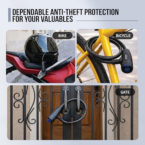 Image of Robustt Braided Steel Cable Lock with Keys - 0.65m Long, 10mm Thick PVC Coated Cut-Resistant Cable | Dust Cover Key Slot | Extra Key Included | Anti-Theft Cable Lock