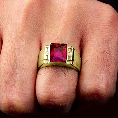 Blake'S 69896-14 14K Solid Yellow Gold Ring For Men With Baguette-Shape Red Ruby And 2 Diamond Accents thumb #5