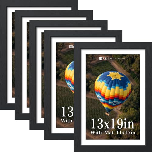 Image of VCK 13x19 Picture Frame 5 Pack, Black Exclusive Wood, Real Glass, for Print