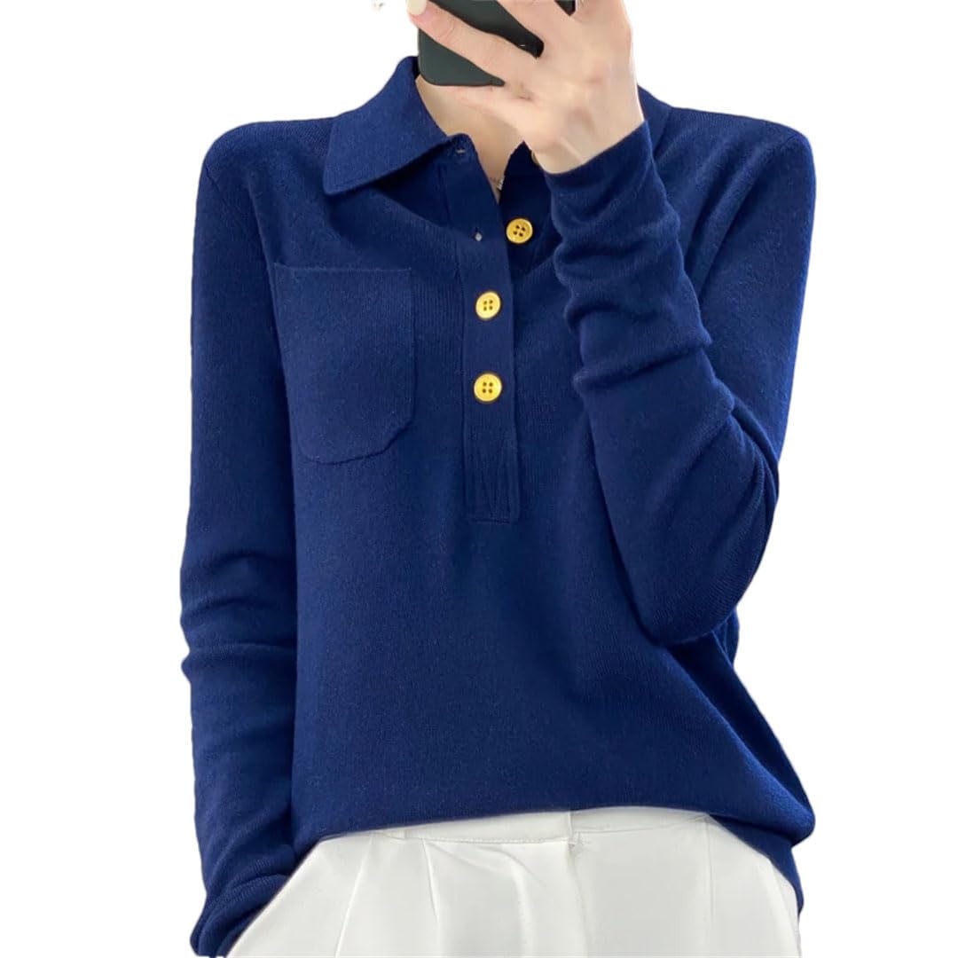 Polo Weater Pull en Laine Tricoté pour Femme Haut Décontracté