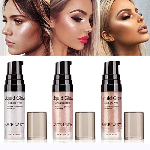 Lady Lighweight Sheer Highlighter Radiant Illuminator Glow Makeup Shimmer Facial Bronzer Contour Cosmetic(6ml/0.20Fl Oz) (02# ROSE GOLD)
