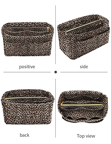 Image of LEXSION Felt Purse Bag Organizer Insert with zipper Bag Tote Shaper Fit Speedy Neverful PM MM, B-Leopard2, Large