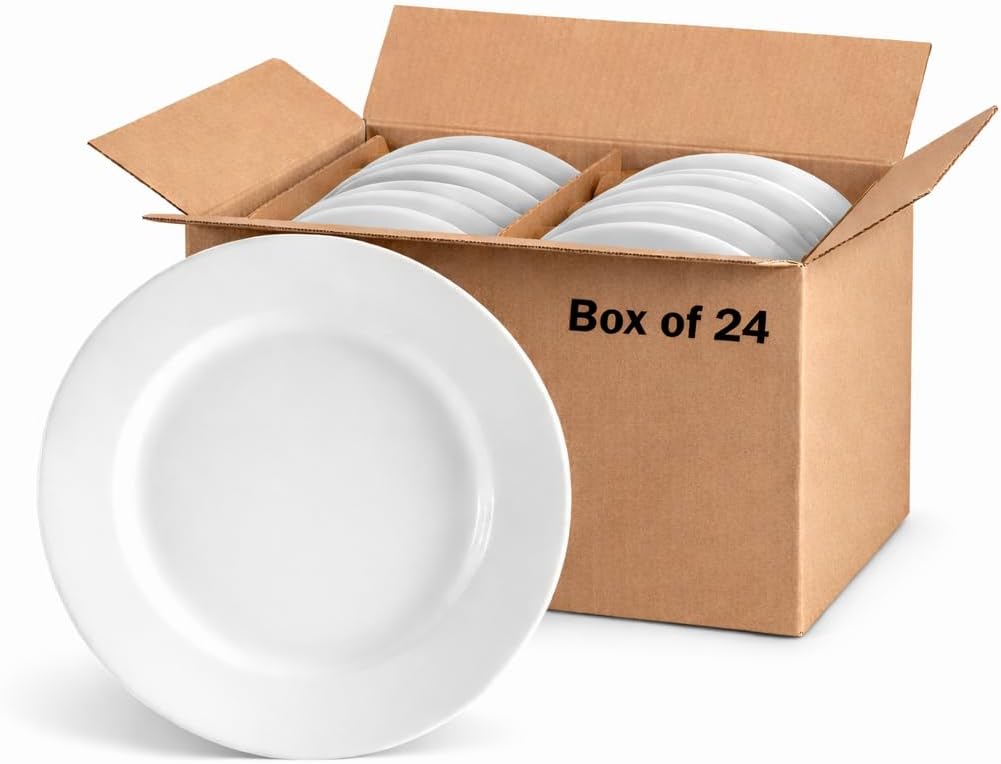 CAC China RCN-150 Clinton Rolled Edge 12-Inch Super White Porcelain Pasta Bowl with Lid, 26-Ounce, Box of 8