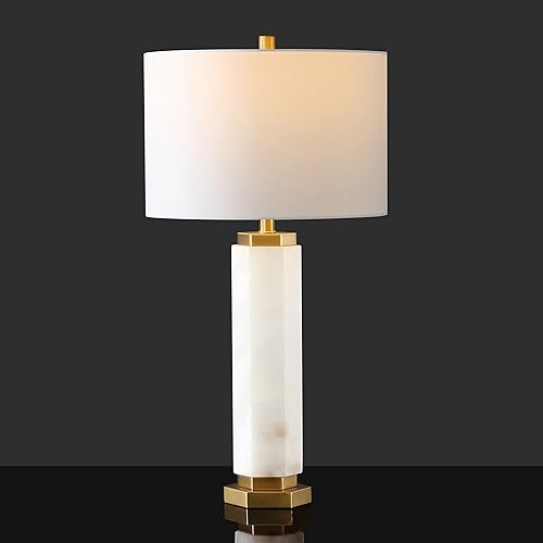 SAFAVIEH Couture Lighting Collection Lynsey - Lámpara de mesa hecha a mano con alabastro dorado/blanco de 29 pulgadas