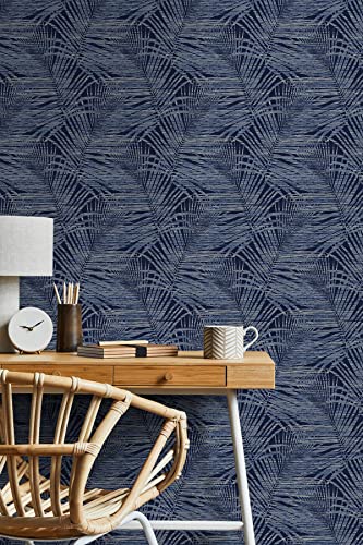 Image of Tommy Bahama Shadow Palm Peel and Stick Wallpaper, (Indigo Blue)