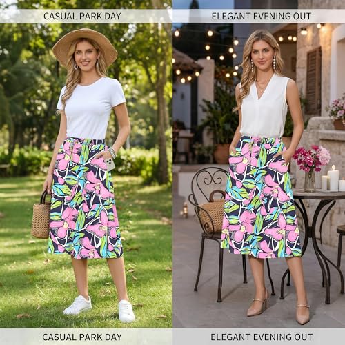 Image of Witsmile Women's Summer Pleated High Waisted Casual Flowy Skirt Pockets