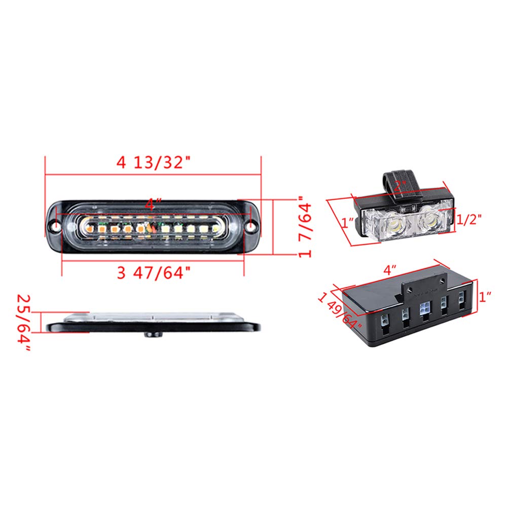 Astra Depot 20PCS Ultra Slim 10-LED 30W Emergency Hazard Caution Surface Mount Strobe Light & 8pcs Car Truck Grille Deck Dash Flashing Light - Amber White