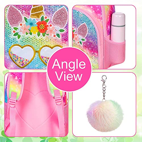 Zlyert 3Pcs Unicorn Backpack For Girls, Sequin Bookbag For Elementary Preschool Students, 16" Kids Backpacks With Lunch Box For Girl - Pink #TOP3