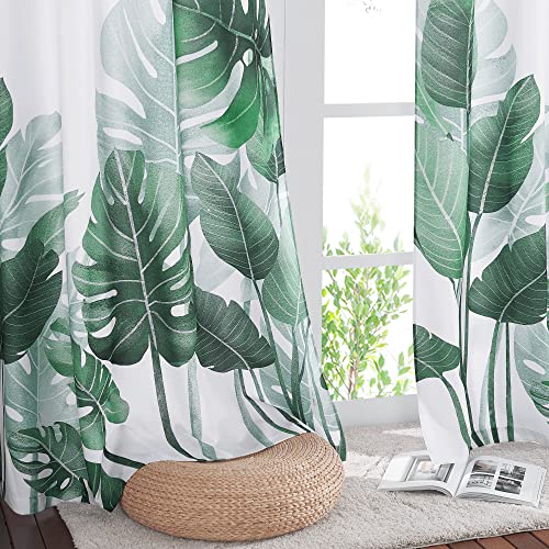 Ryb Home Waterproof Curtains 84 Inch Length Tropical Leaves Pattern Indoor Outdoor Curtains Decor Privacy Protect For Living Room Bedroom Patio Balcony Pavilion Cabana, 2 Panels, W 70 X L 84 #TOP3