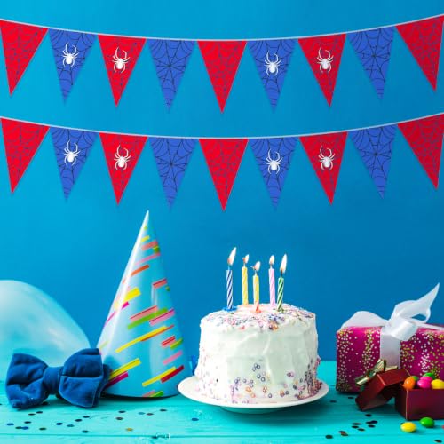 Image of Tiamon 5 Pcs Spider Web Birthday Party Decorations Triangle 49.2 ft Flag