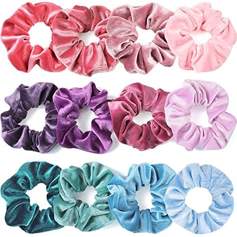 IVARYSS Scrunchies for Girls, 12 Pcs Velvet Scrunchies for Hair, Soft Ponytail Holder, Cute Colors Elastic Hair Bands for Teens and Women Cover