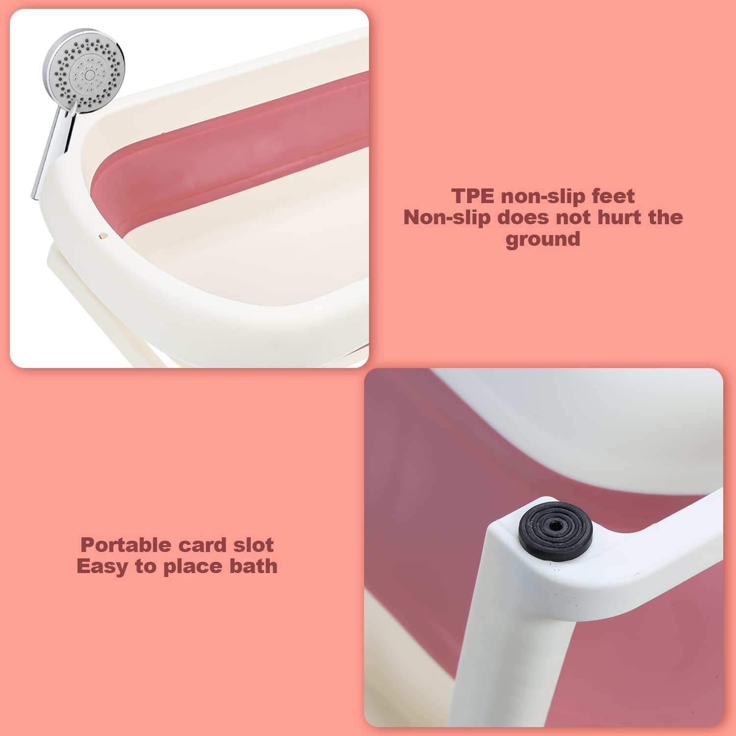 Sonnewelt Vasca da bagno per bambini, con termometro, tappetino da bagno e bicchierino per lavare i capelli, pieghevole, da 0 a 3 anni (rosa)