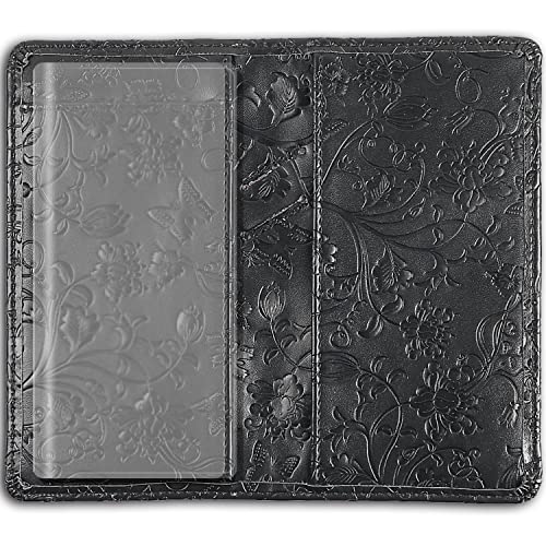 Sanlykate Leather Checkbook Cover for Men and Women, Check Book Case Card Holder with Free Divider, Standard Register Duplicate Checks with pen inserts, Black Flower