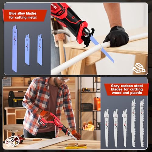 Brushless Cordless Reciprocating Saw – 3300 SPM, Dual 21V 4.0Ah Batteries & Fast Charger, 8-Piece Bi-Metal/Wood Blade Kit, Low-Noise Lightweight for Wood, Metal, PVC & Pruning (Carry Case Set) - image 5